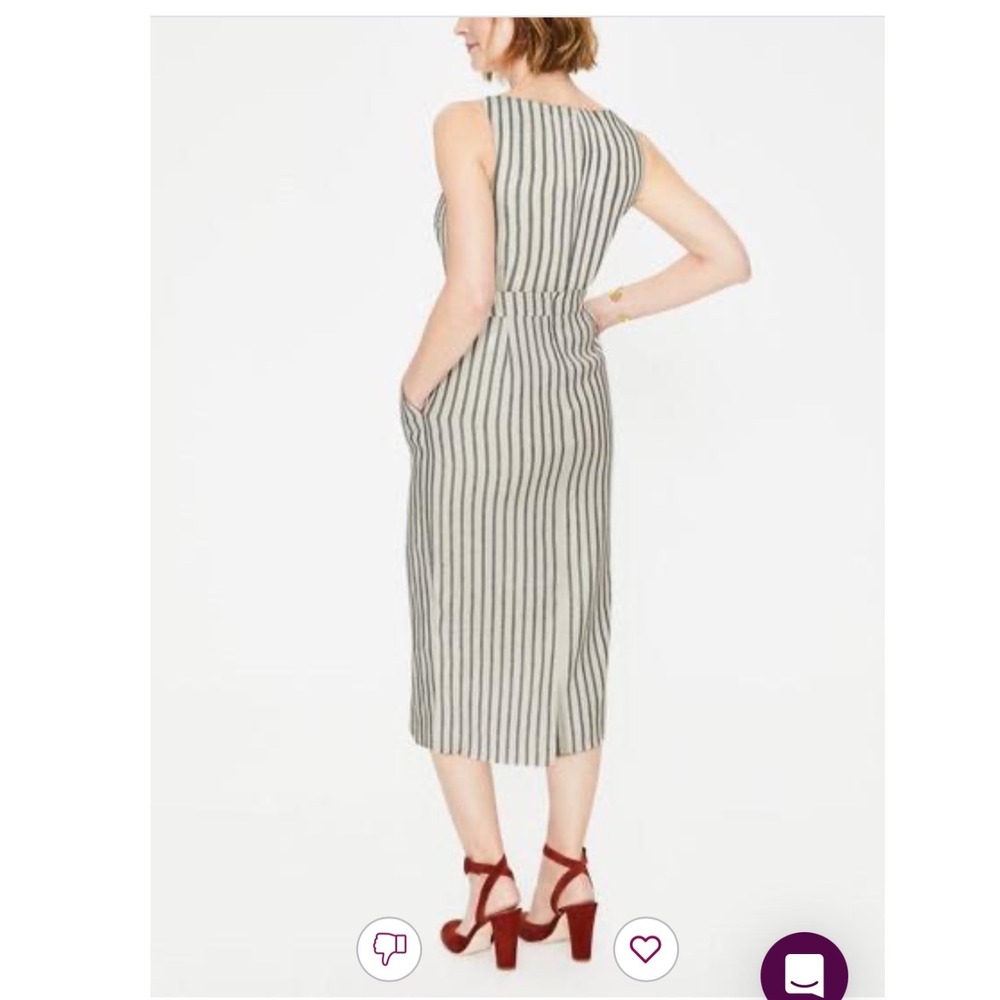 Boden Maggie Ivory Navy Blue Striped Linen Blend Sheath Midi Dress size 2 - Picture 2 of 13